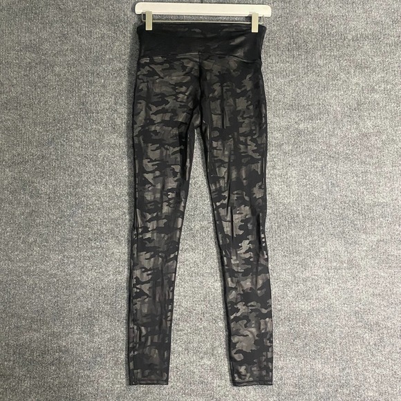SPANX Faux Leather Leggings Medium Matte Black Camo High Rise Skinny Compression - Picture 4 of 16